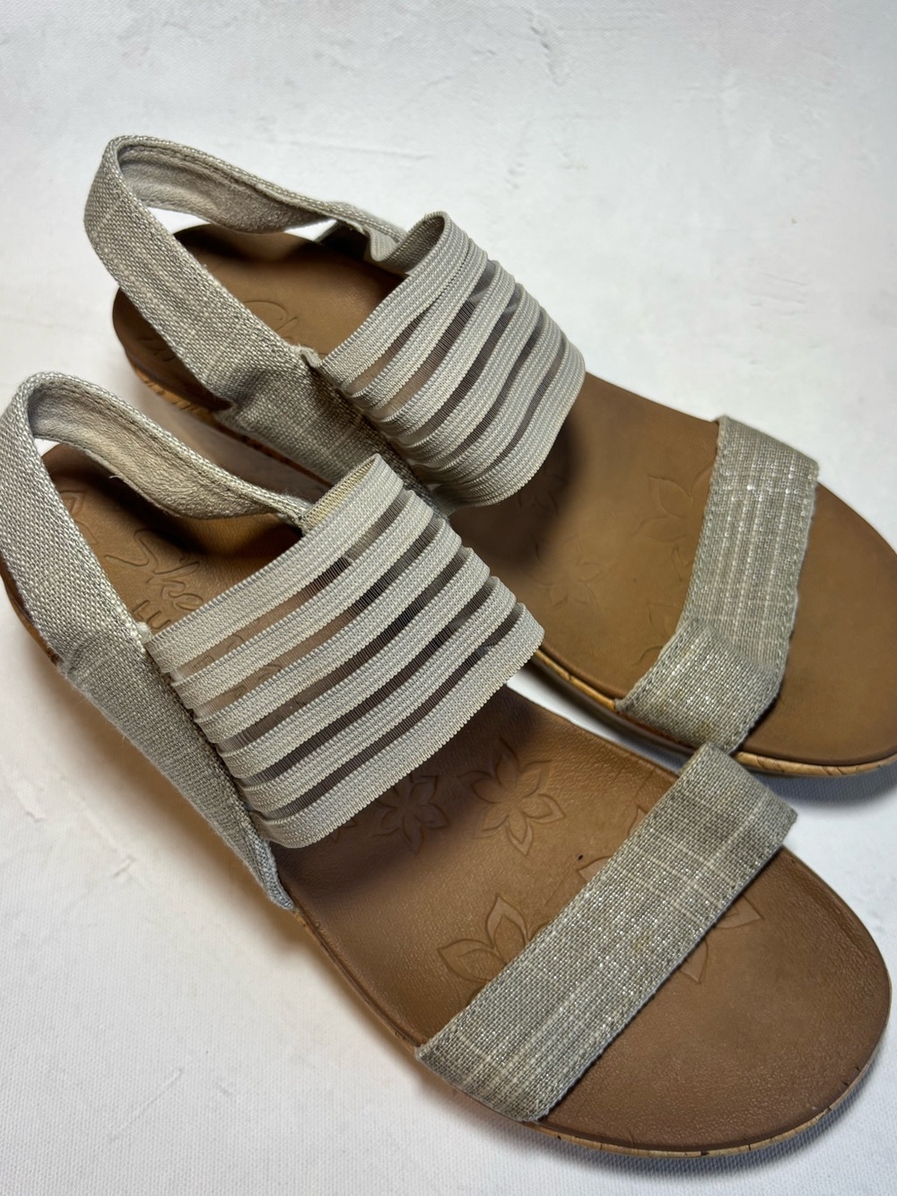 Skechers Luxe Foam Beverlee Sheer Luck Wedge Slingback Sandals, size 7, taupe